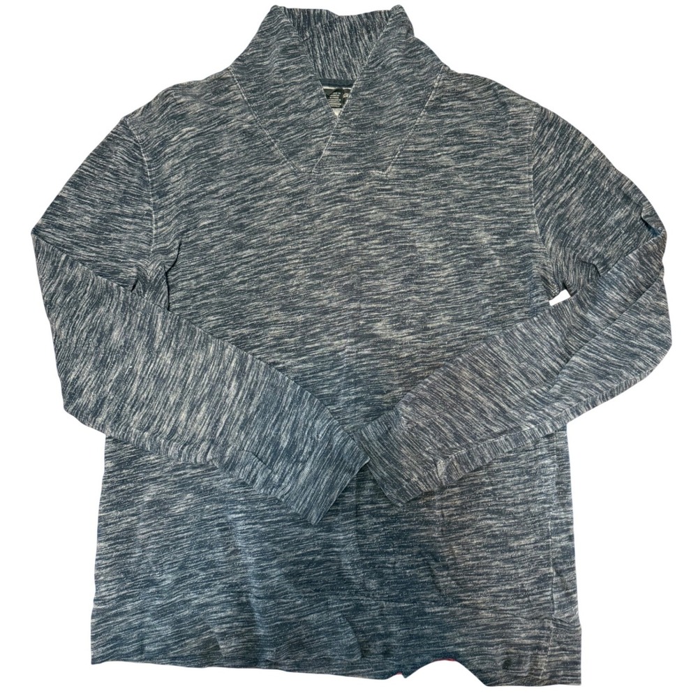 Porter & Ash London Mens M Marled Shawl Collar Pullover Sweater Gray Blue‎